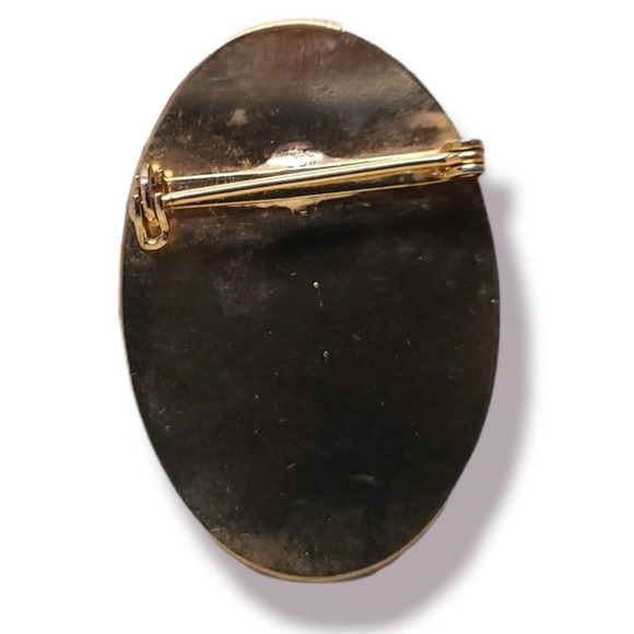 Vintage Signed Fran Mar 1970 Broch Boy With Hat Gold Tone Oval Brooch Pin Cameo - Picture 2 of 2